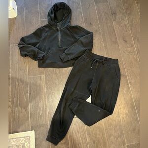 Black LuluLemon Scuba Half Zip hoodie and joggers